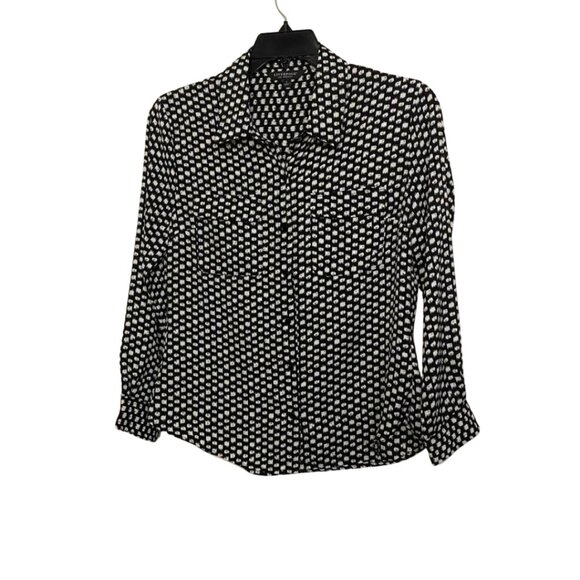 Liverpool Tops - Liverpool Black and White Allover Print Button Up Top With Double Flap Pockets